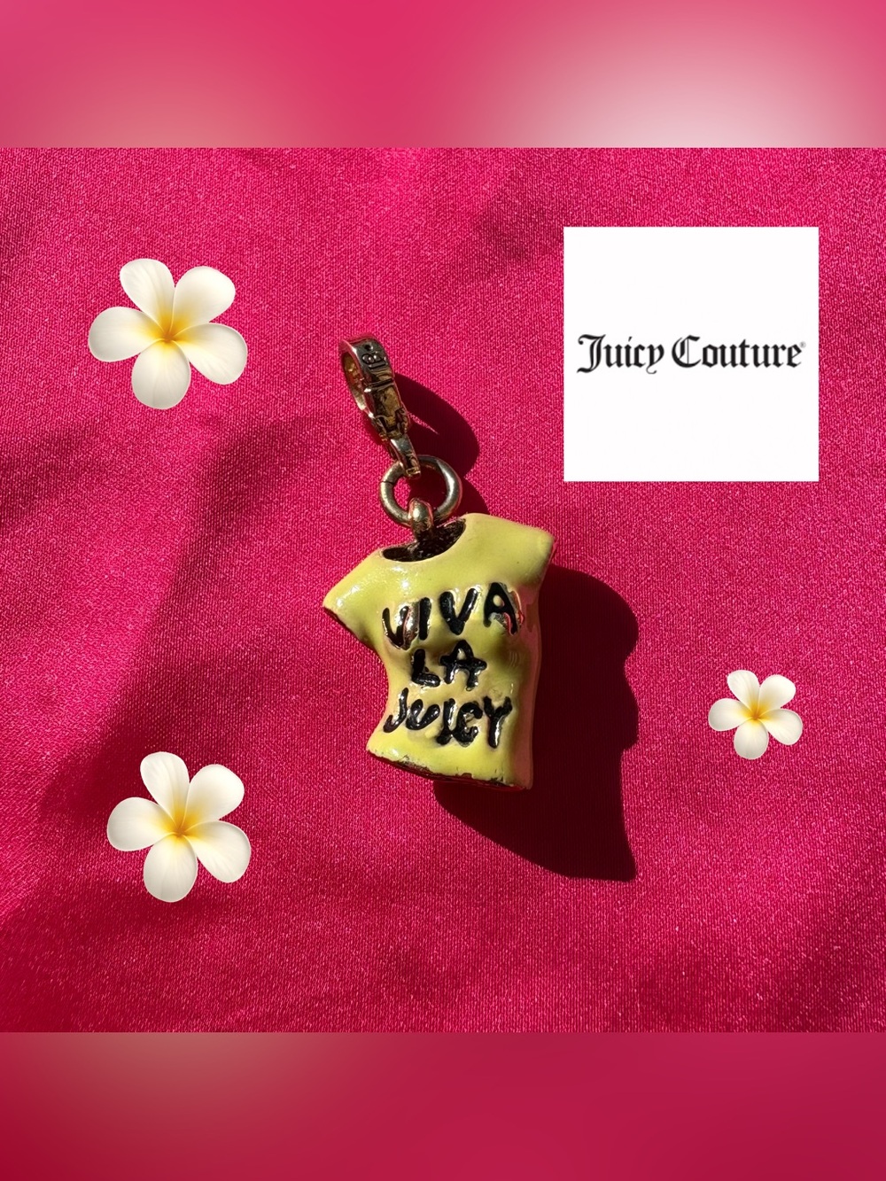 Juicy Couture Yellow Enamel T-Shirt Charm with Black Lettering